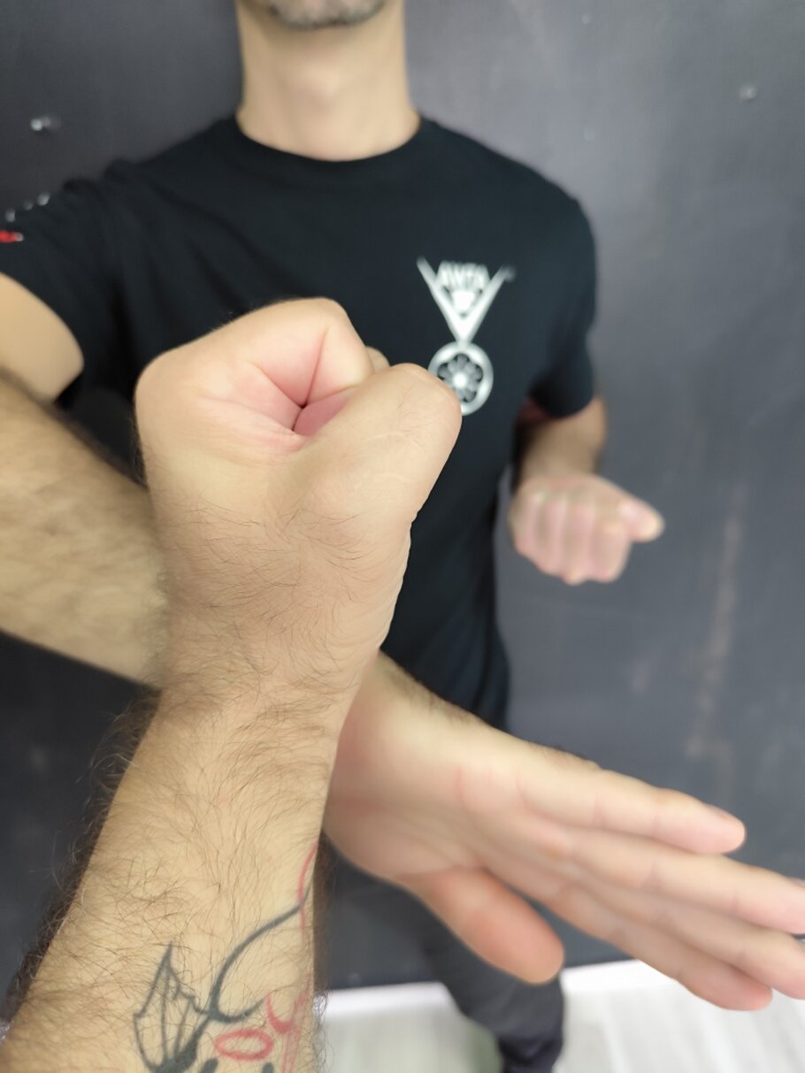 Instructor de Wing Tsun lucrând individual cu un cursant